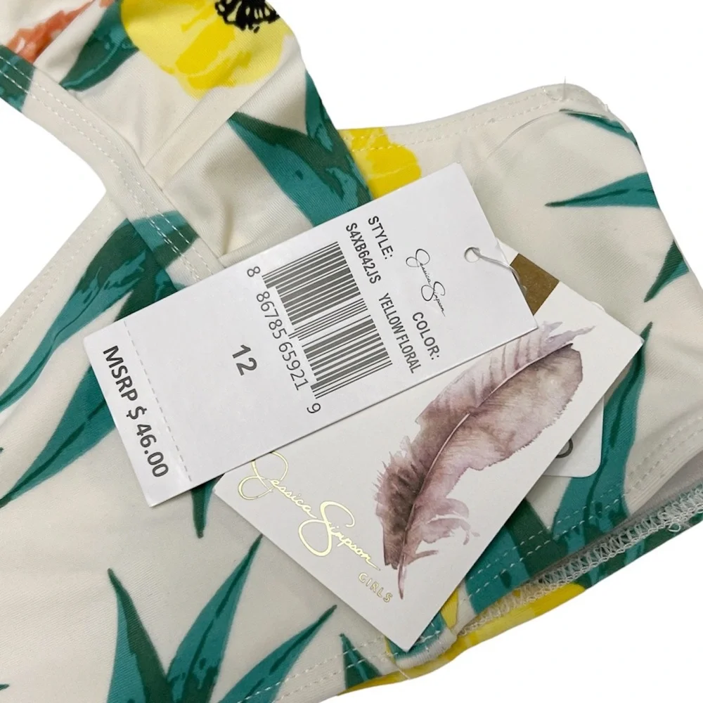 Jessica Simpson Girl’s Yellow Floral Swim Top Size 12